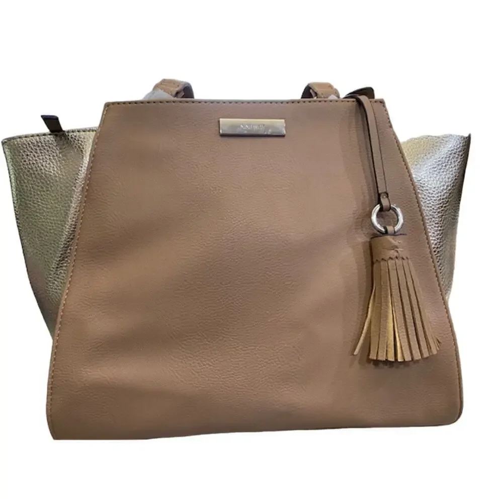 NINE WEST Taupe/Gold Faux-Leather Women's Satchel Bag NEW